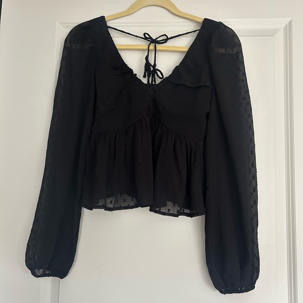 By Anthropologie Peplum Blouse Black V-Neck Top - Picture 3 of 8